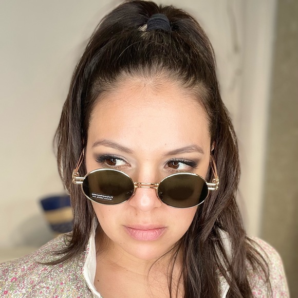 Green lenses gold round frame double bridge nose sunglasses - Picture 7 of 9